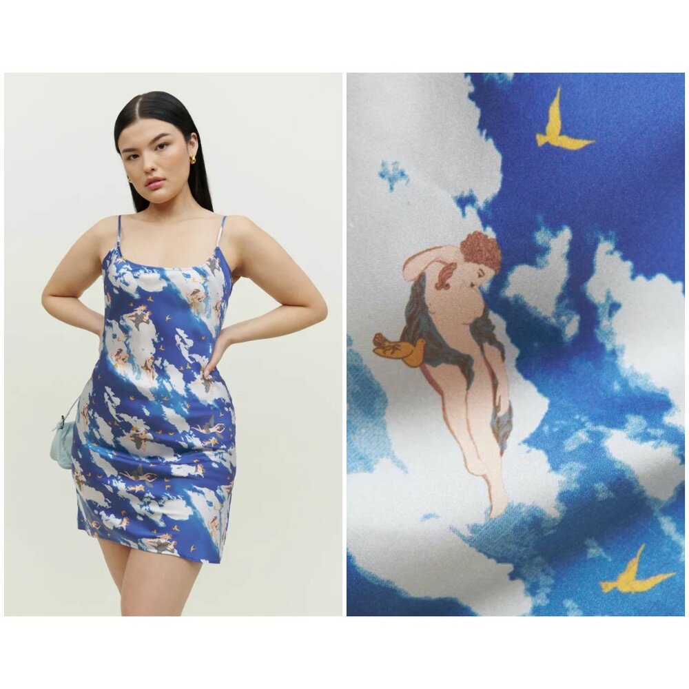 💕REFORMATION💕 Rhea Dress ~ Heaven Celestial Cherub Sky Print Medium M NWT